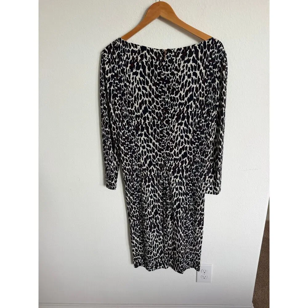 Tory Burch Cheetah Print Ruched Front Waist Dress Size XLNavy Brown Workwear